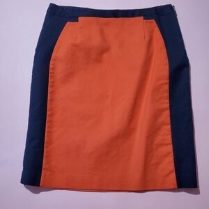 Vintage 1990s 90s Orange Dark Navy Professional Work Pencil Skirt